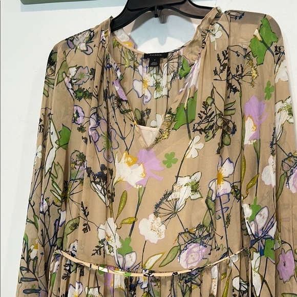 Halogen boho Tan floral long sleeve Tiered Ruffled Maxi Dress small women’s nwot - Picture 3 of 5
